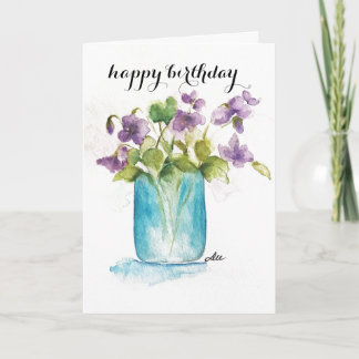 Carte d'anniversaire florale violette