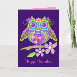 Carte d'anniversaire fraîche de hibou de flower