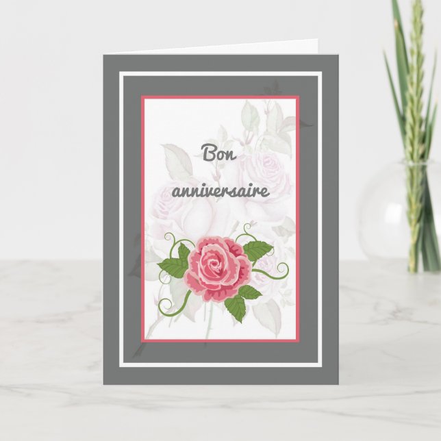 Carte d'anniversaire française avec des roses (Devant)