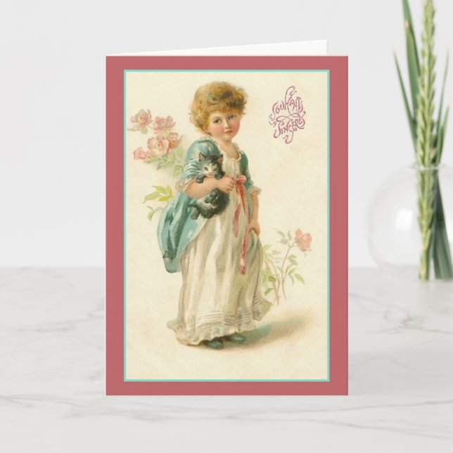 Carte d'anniversaire française vintage de Souhaits (Devant)