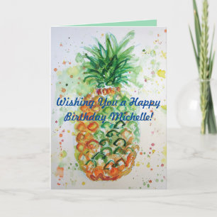 Carte d'anniversaire Funky Pineappy Fruit Watercol