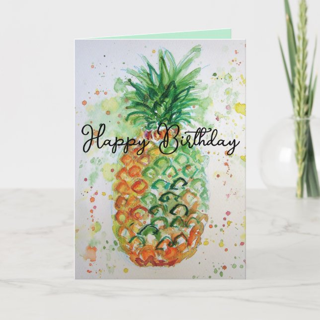 Carte d'anniversaire Funky Pineappy Fruit Watercol (Devant)