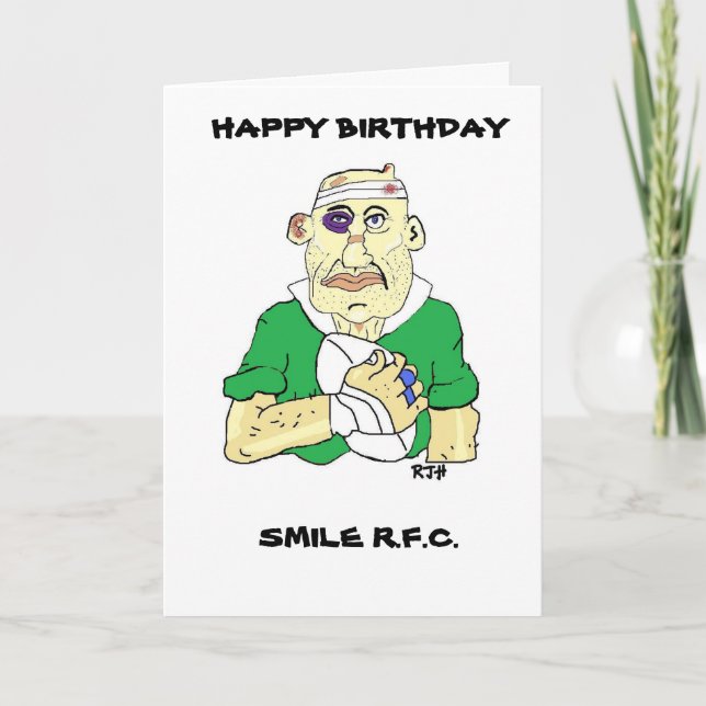 CARTE D'ANNIVERSAIRE FUNNY RUGBY (Devant)