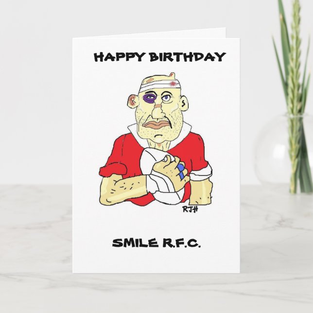 CARTE D'ANNIVERSAIRE FUNNY RUGBY (Devant)