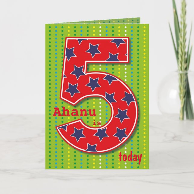 Carte d'anniversaire garçon/fille - Cinq aujourd'h (Devant)