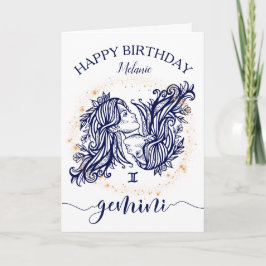 Carte d'anniversaire Gemini Zodiac Navy & Gold Mon