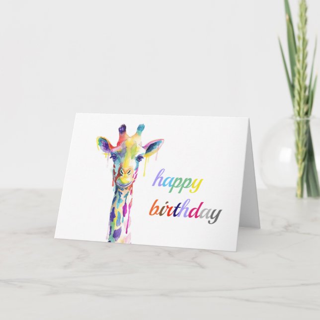 Carte d'anniversaire - Giraffe colorée (Devant)