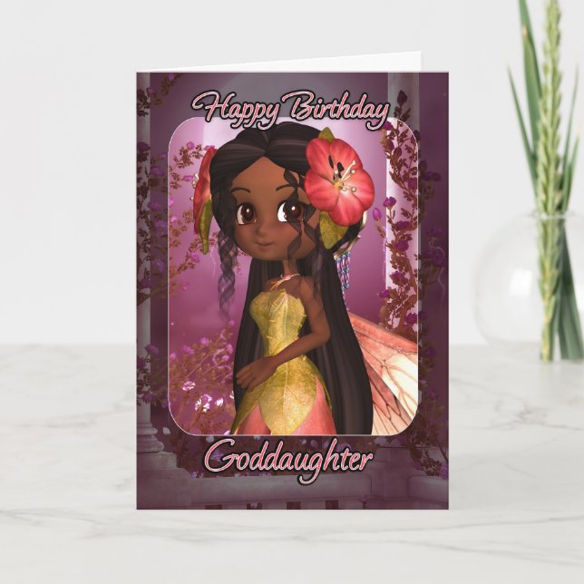Carte d'anniversaire Godgirl - Fée rose mignonne (Devant)