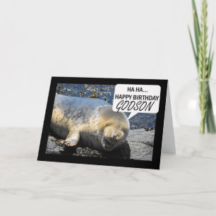 Carte d'anniversaire Godson avec un petit phoque r