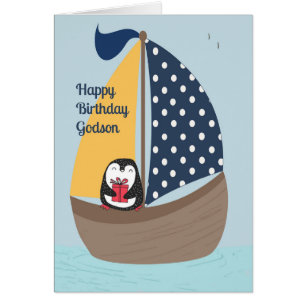 Carte d'anniversaire Godson avec voile Penguin