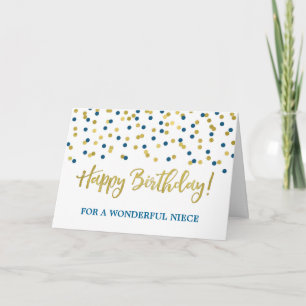 Carte d'anniversaire Gold Blue Confetti Niece