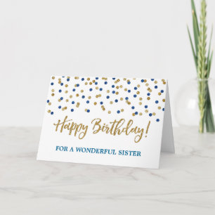 Carte d'anniversaire Gold Blue Confetti Sister