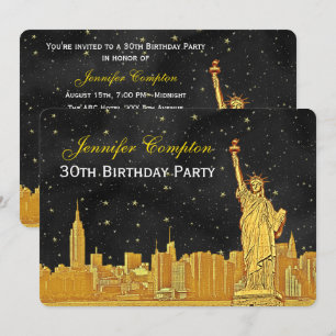 Carte d'anniversaire Gold NYC Skyline #2 Etch Blk 