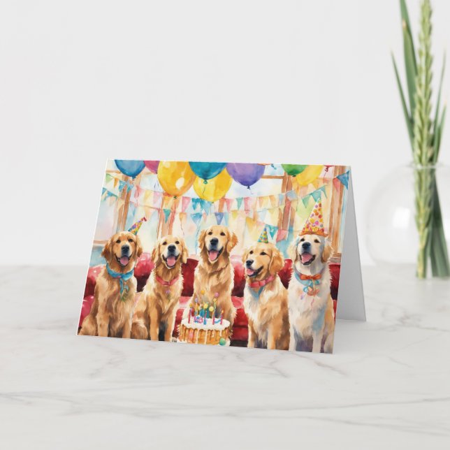 Carte d'anniversaire Golden Retriever Party (Devant)