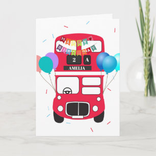 Carte d'anniversaire - Grand bus rouge sans chauff