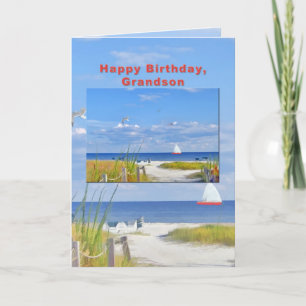 Carte d'anniversaire, Grand-fils, plage et vue sur