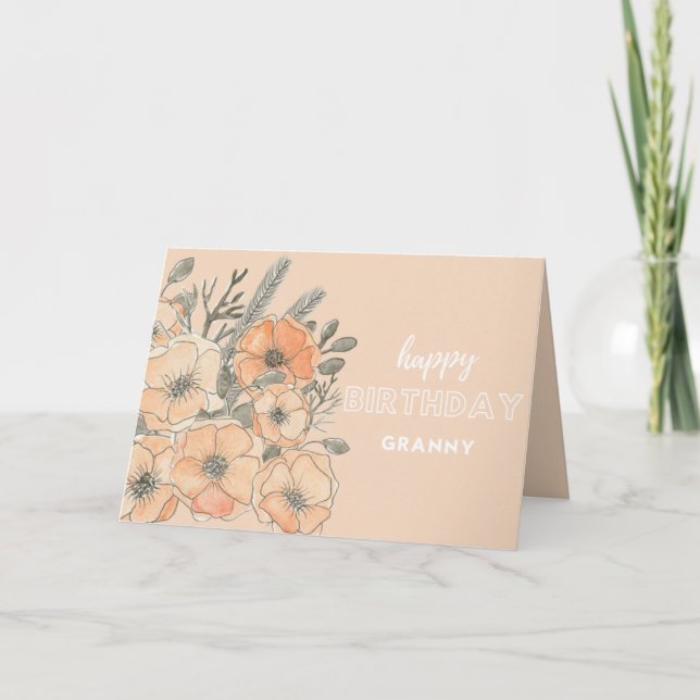 Carte d'anniversaire Granny - Fleur aquarelle (Devant)