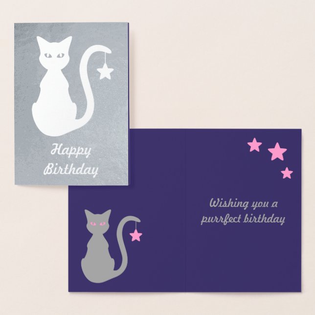 Carte d'anniversaire Gray Cat Foil (Affichage)