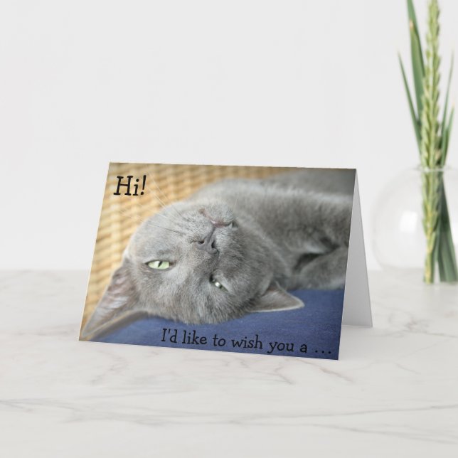 Carte d'anniversaire : Gray Cat souhaite un joyeux (Devant)