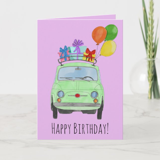 Carte d'anniversaire Green Retro Fiat 500 (Devant)