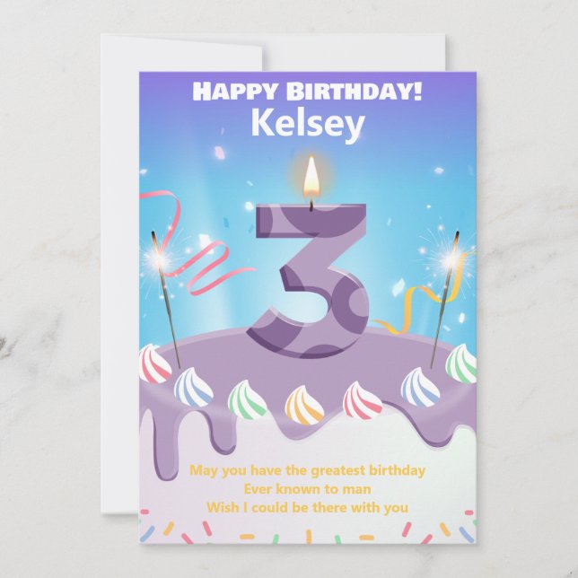 Carte d'anniversaire heureuse 3 ans personnalisée (Devant)
