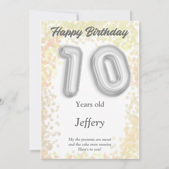 Carte d'anniversaire heureuse à dix ans (Devant)