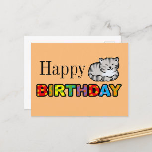 carte d'anniversaire heureuse de chat tigre gris