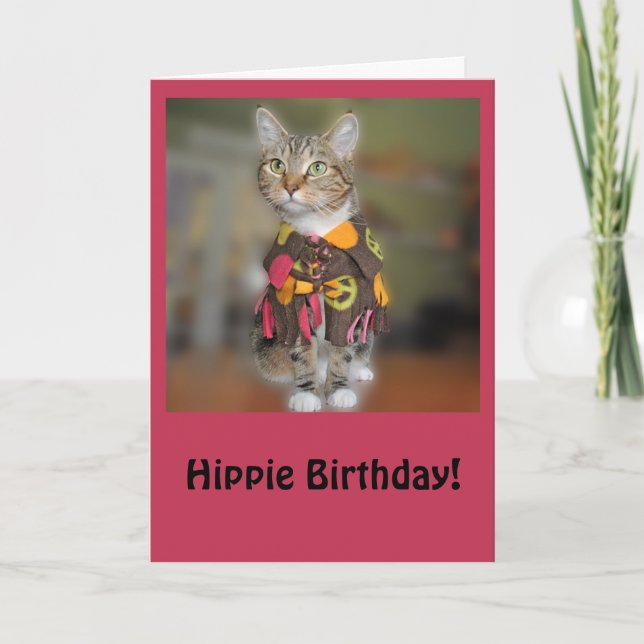 Carte d'anniversaire hippie de chat tigré (Devant)