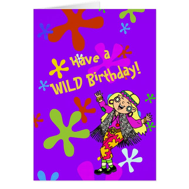 Carte d'anniversaire hippie d'enfant de fleur de (Devant)