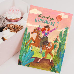 Carte d'anniversaire Howdy Cowgirl Cheval Western