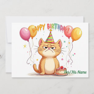 Carte d'anniversaire humoristique de chat roux gri