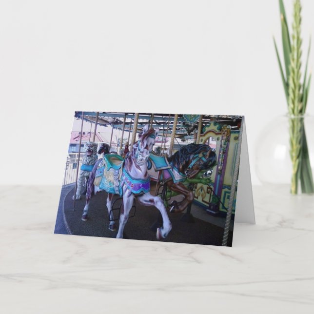 CARTE D'ANNIVERSAIRE HUMOUR CAROUSEL CHEVAUX D'ADU (Devant)