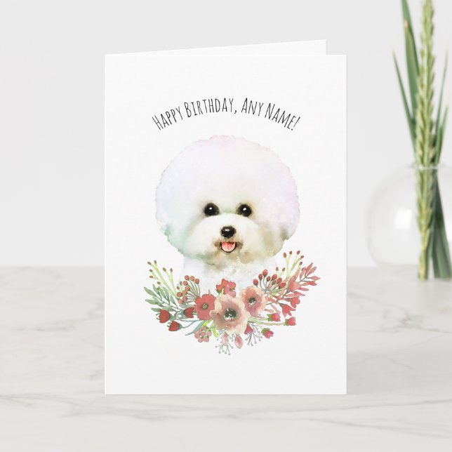 Carte d'anniversaire illustrée Bichon Frise (Devant)