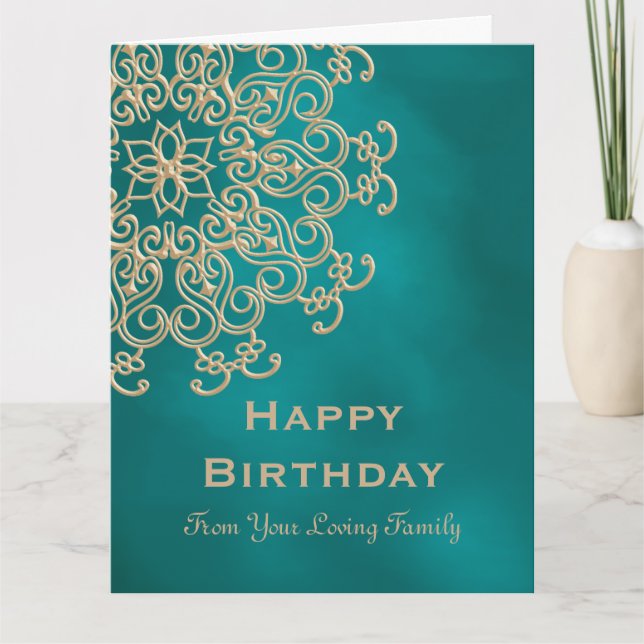 CARTE D'ANNIVERSAIRE INSPIRÉE DE L'INDE TEAL ET OR (Devant)