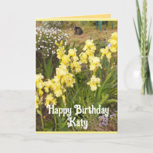 Carte d'anniversaire Iris Jaune et Fleurs de chat