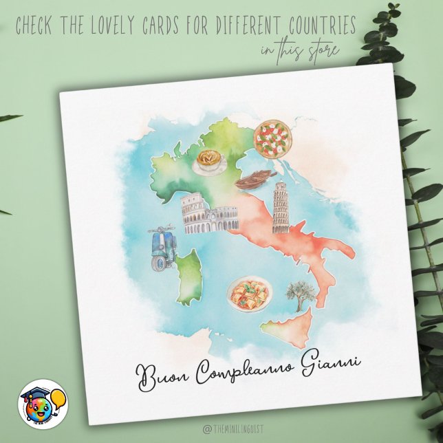 Carte d'Anniversaire Italienne Heureuse, Carte Buo (Créateur téléchargé)