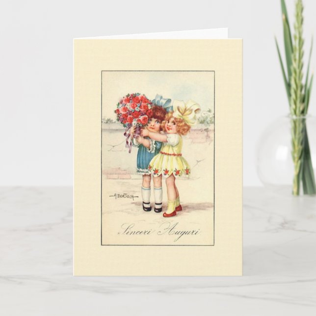 Carte d'anniversaire italienne vintage Sinceri Aug (Devant)