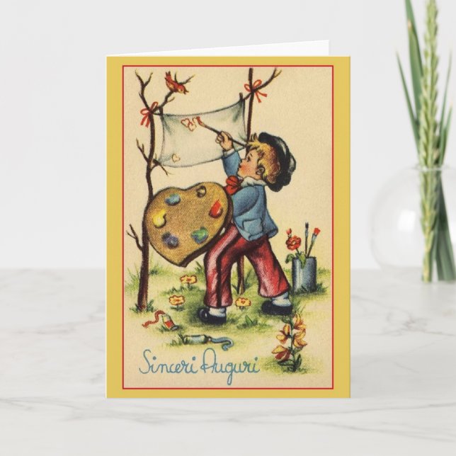 Carte d'anniversaire italienne vintage Sinceri Aug (Devant)