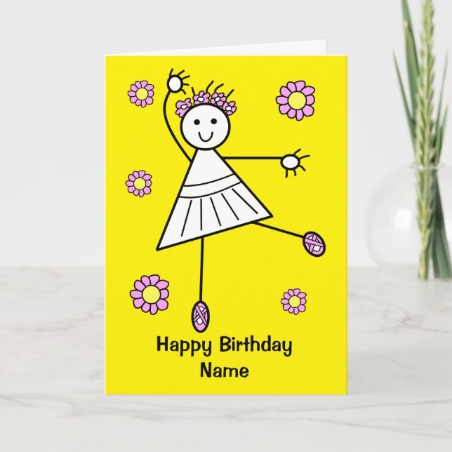 Carte d'anniversaire Jaune Danseuse de ballet fill (Devant)