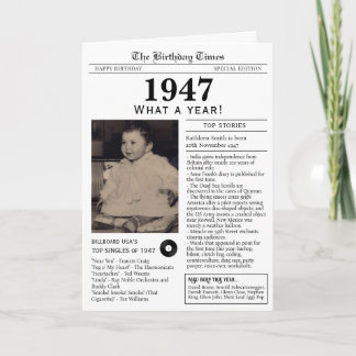 Carte d'anniversaire Journal 1947 80 ans