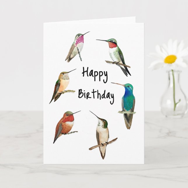 Carte d'anniversaire joyeuse aux colibris (Petite plante)