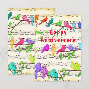Carte d'anniversaire joyeuse avec des oiseaux musi