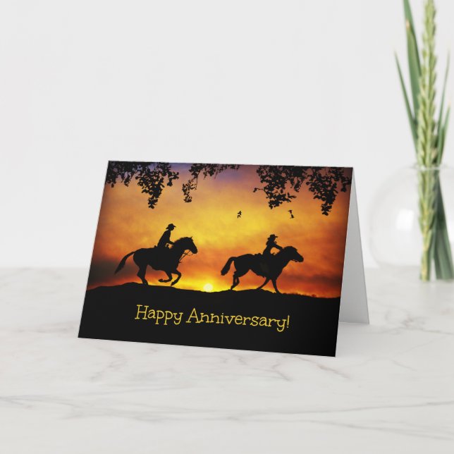 Carte d'anniversaire joyeuse de Cowboy et Cowgirl (Devant)
