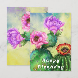 Carte d'anniversaire joyeuse Fleurs de cactus roug
