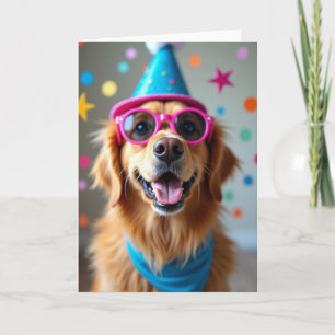 Carte d'anniversaire joyeuse pour chien doré