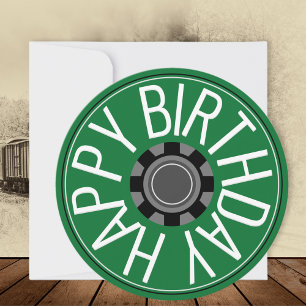 Carte d'anniversaire joyeuse roue de train Steampu