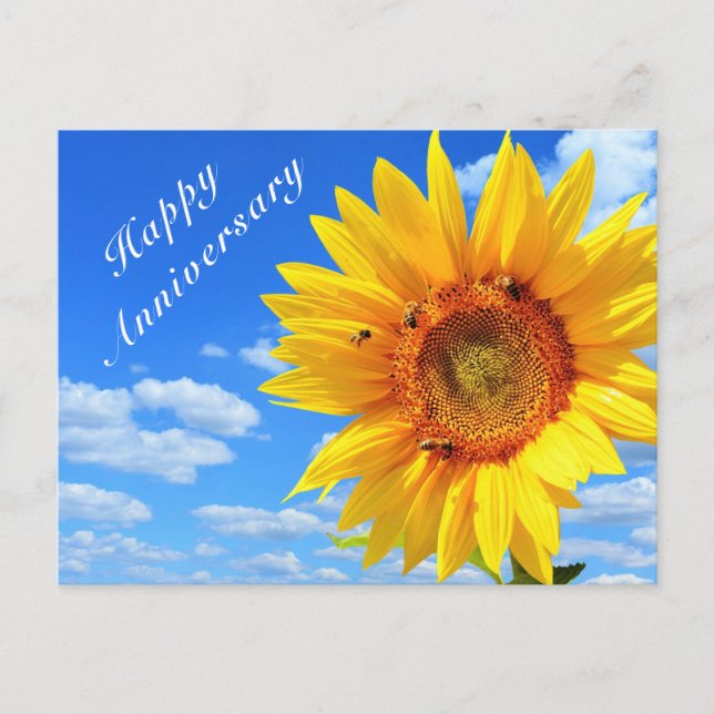 Carte d'anniversaire joyeuse tournesol et abeilles (Devant)
