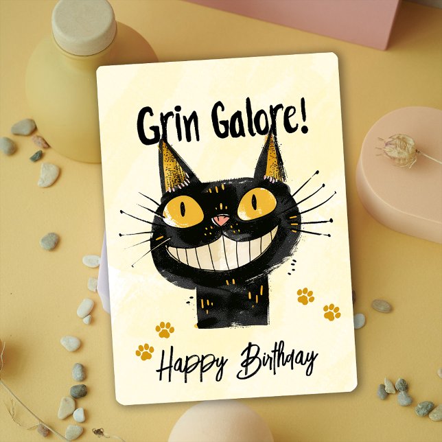 Carte d'anniversaire joyeux Chat noir (Cute Black Cat 1st Birthday Party Invitation)