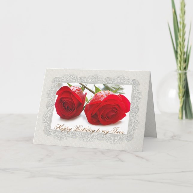 Carte d'anniversaire jumelle de deux roses rouges (Devant)