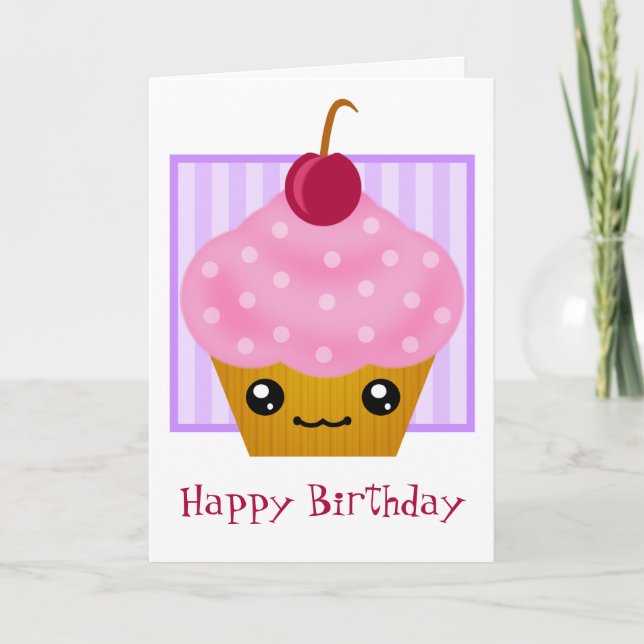 Carte d'anniversaire Kawaii Cupcake (Devant)